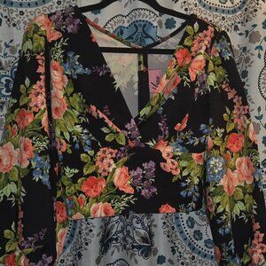 Black Vintage Floral Vacation Bawdy Crop Top - Vixen by Micheline Pitt - Small